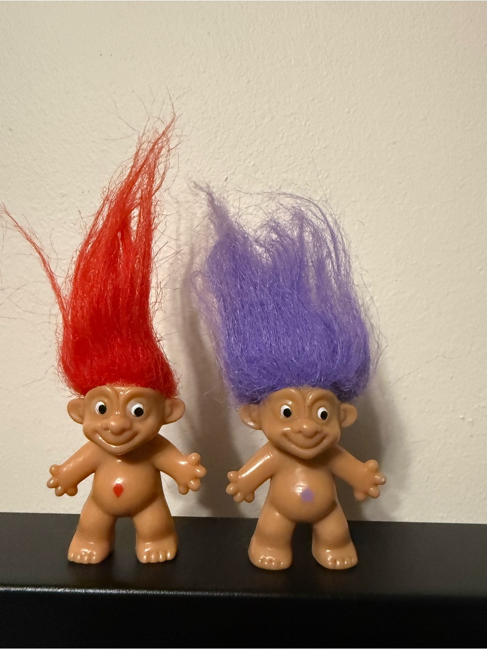 Vintage 1.5” Troll Dolls Red & Purple Hair Mini Figures Pair
